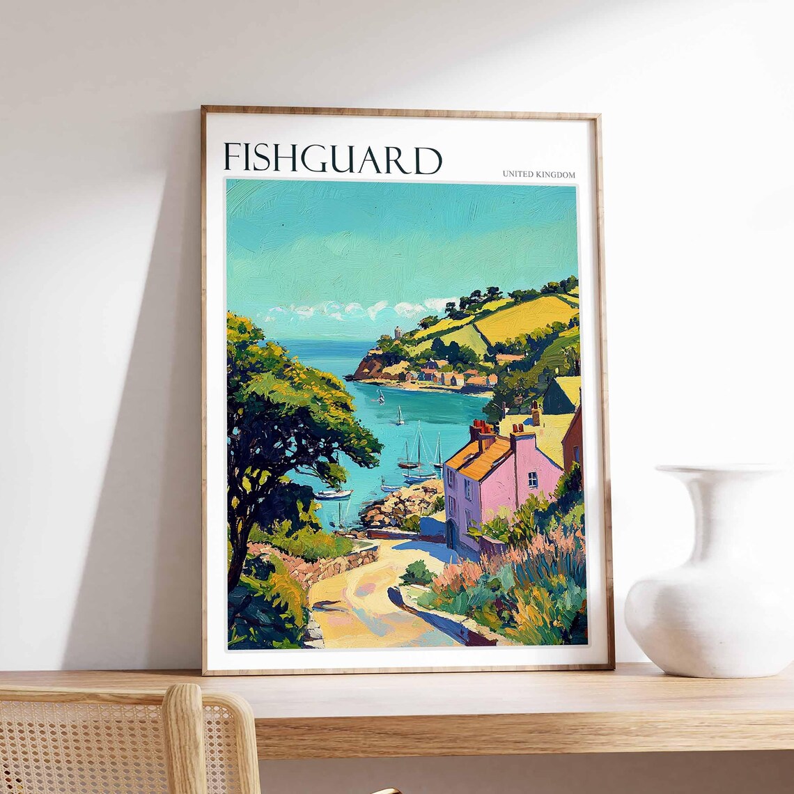Fishguard Poster Wales Travel Poster Coastal Wall Art Welsh Decor Uk Travel Poster Welsh Landscape Uk Travel Prints Seaside Towns