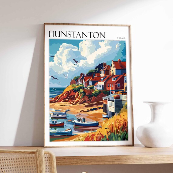 Hunstanton England Harbour Cove Red Cliffs Fishing Boats Poster