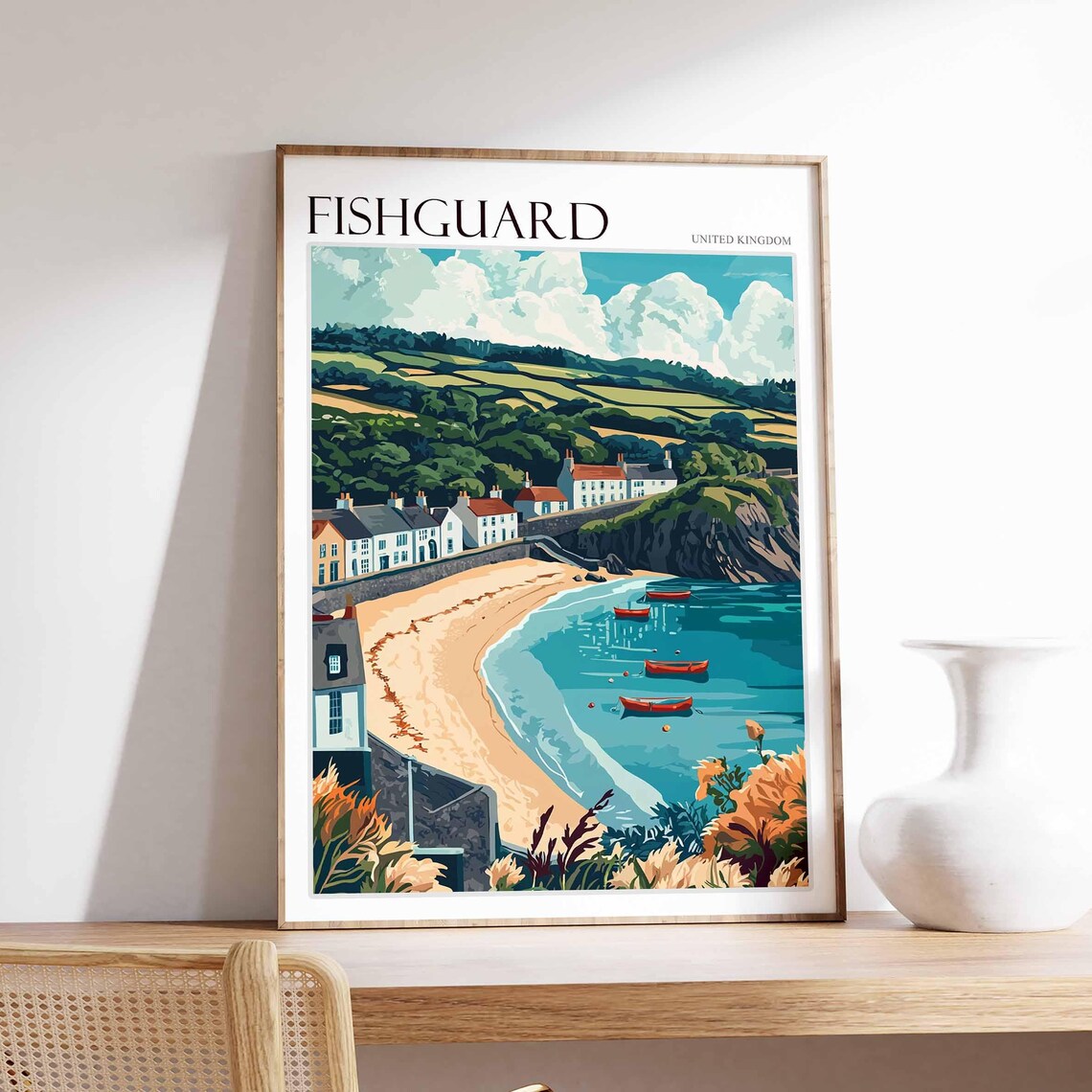 Fishguard Poster Wales Travel Poster Coastal Wall Art Welsh Decor Uk Travel Poster Welsh Landscape Uk Travel Prints Seaside Towns
