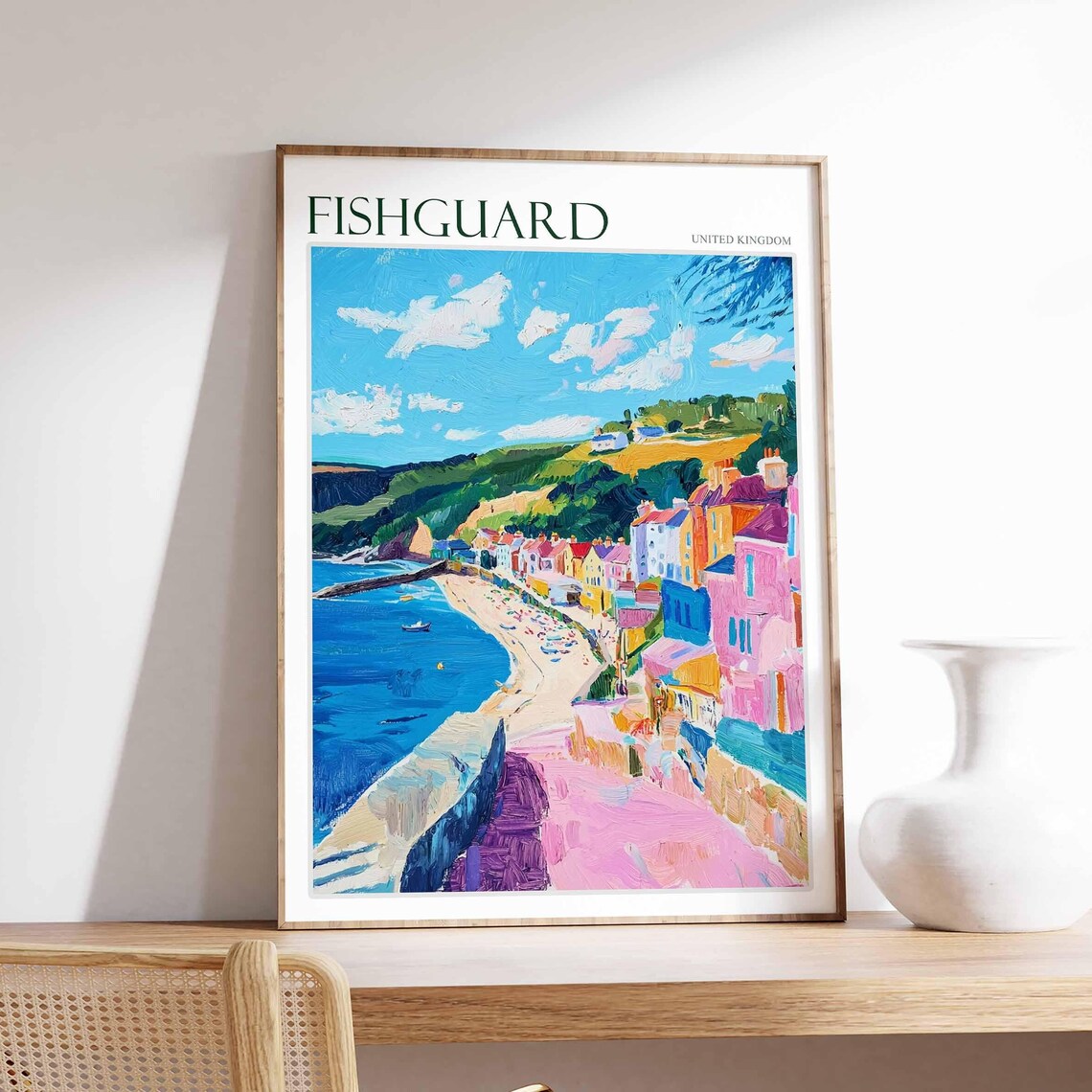 Fishguard Poster Wales Travel Poster Coastal Wall Art Welsh Decor Uk Travel Poster Welsh Landscape Uk Travel Prints Seaside Towns