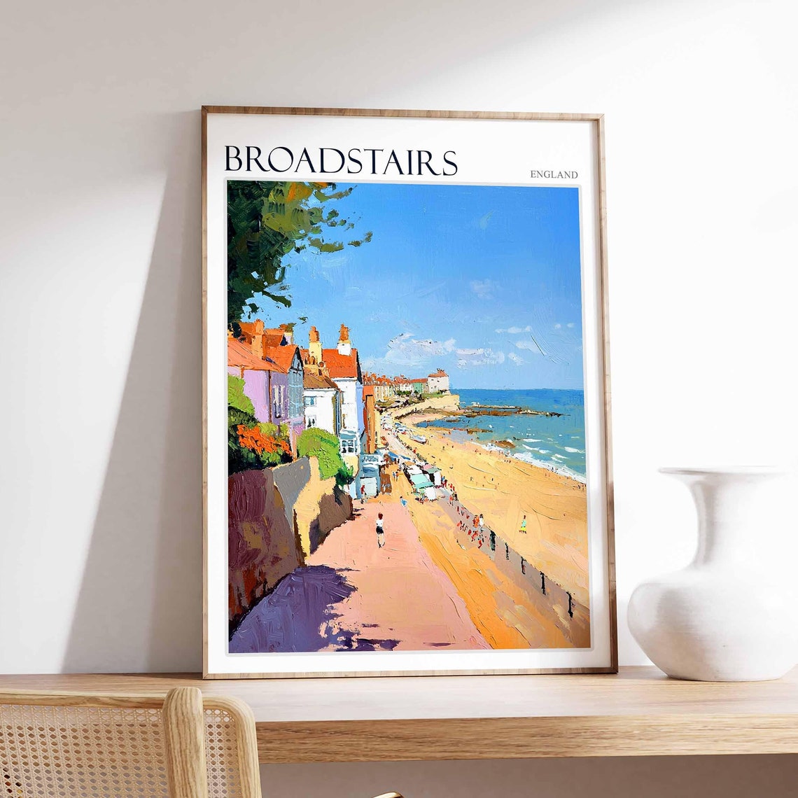 Broadstairs Kent Long Sandy Beach Promenade Impasto Painting Poster