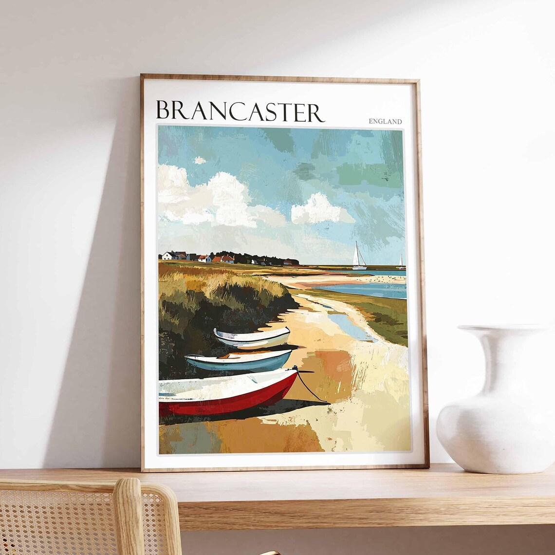 Brancaster England Rowing Boats Resting on the Sandy Shore Poster