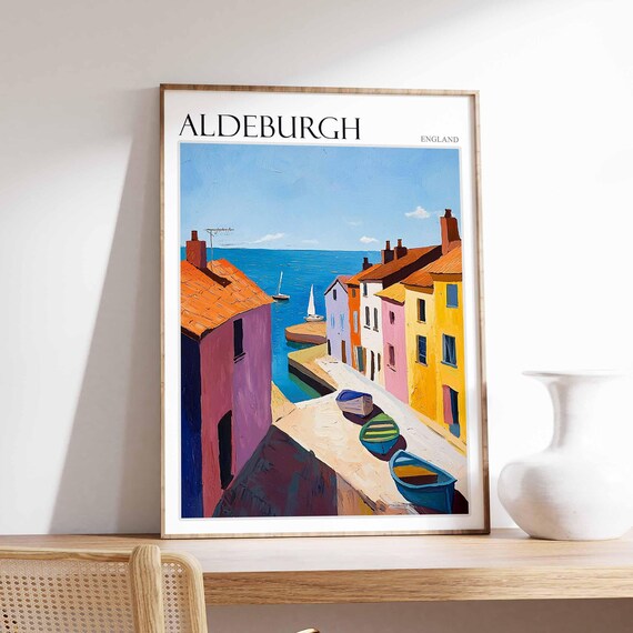 Aldeburgh Quay Colourful Harbour Houses Boats Suffolk Coast Art Poster