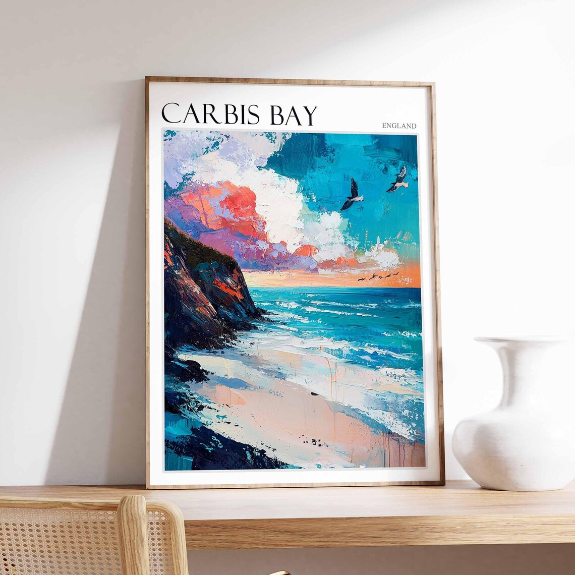 Carbis Bay England Rocky Headland Dramatic Coastal Seascape Art Poster