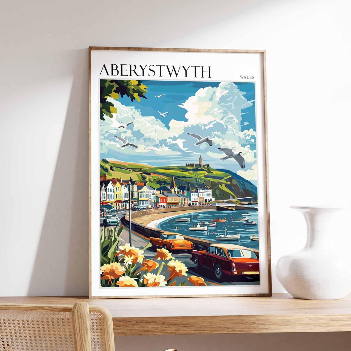 Aberystwyth Travel Poster, Welsh Seaside Decor