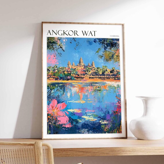 Angkor Wat Poster Angkor Wat Travel Print Cambodia Travel Print Asia Travel Art Botanical Decor Tropical Art Asian Gift