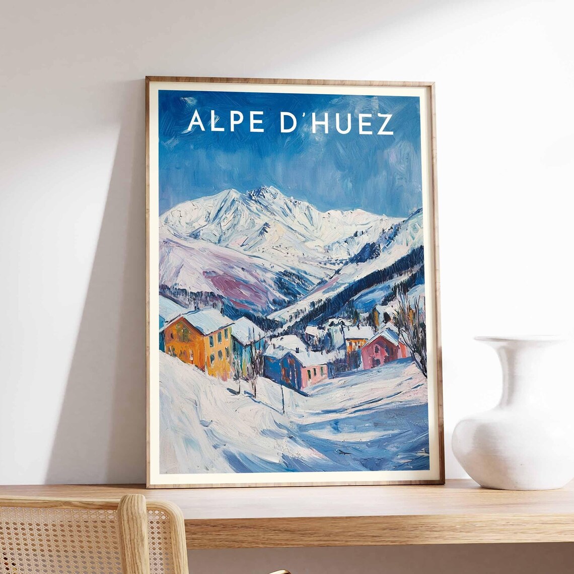 Skiing Travel Poster Alpe Dhuez Ski Print France Travel Print Skiing Art Skiing Print Winter Sport Art Ski Gift - Image 3