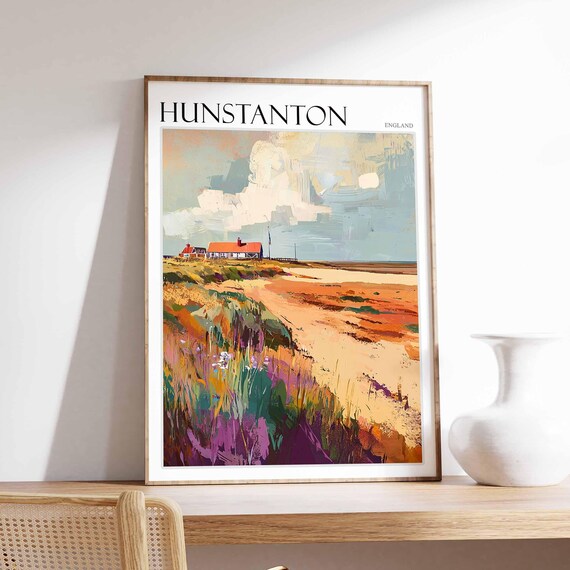 Hunstanton England Sandy Dunes Beach Huts Wildflowers Poster