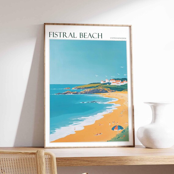 Fistral Beach Poster Spain Travel Poster Beach Poster Surf Poster Coastal Wall Art Mediterranean Decor Spanish Home Decor Fistral Art