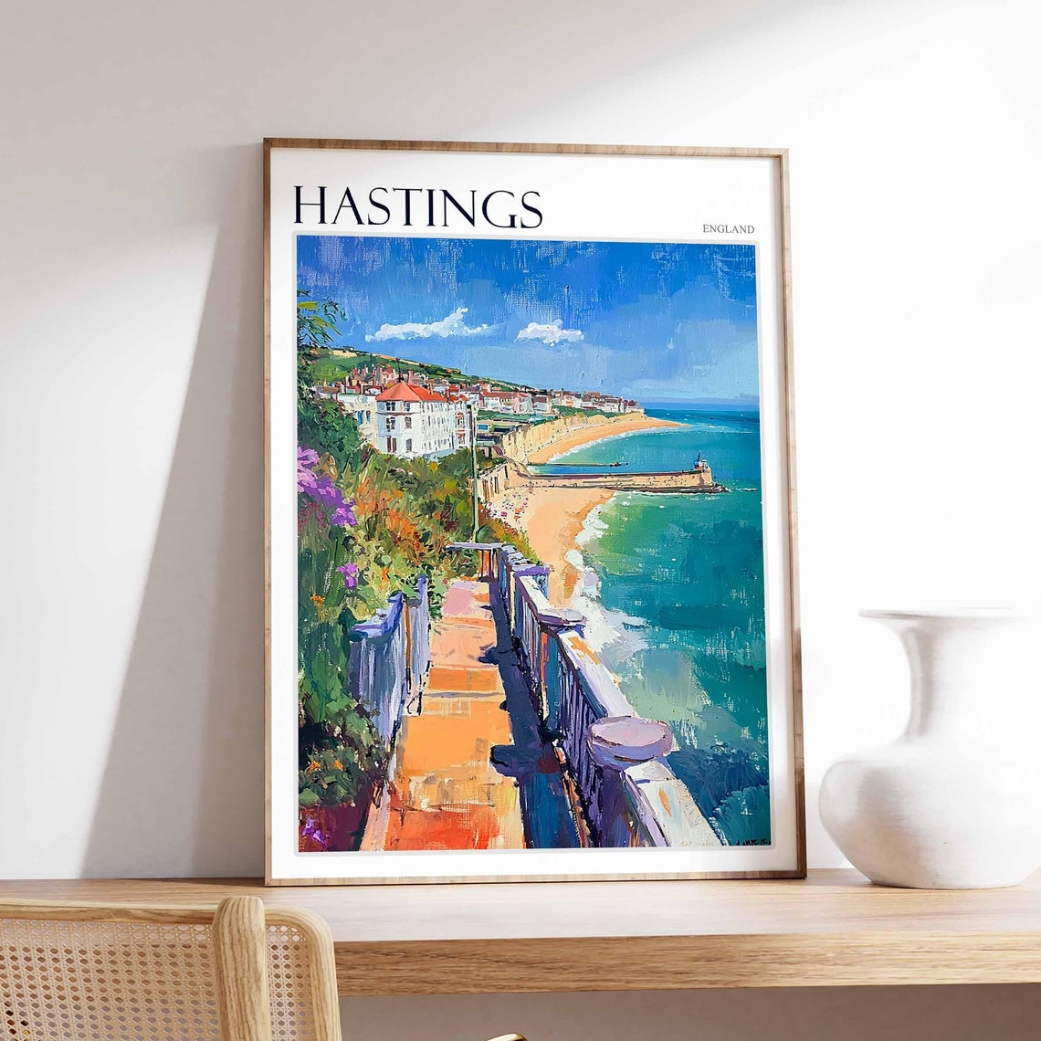Hastings England Promenade Steps Gardens Harbour Arm Beach Poster