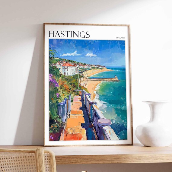 Hastings England Promenade Steps Gardens Harbour Arm Beach Poster