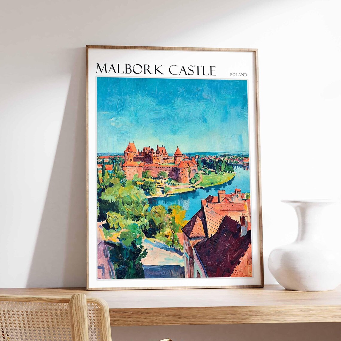 Malbork Castle Poland River View Brick Fortress Art Travel Poster