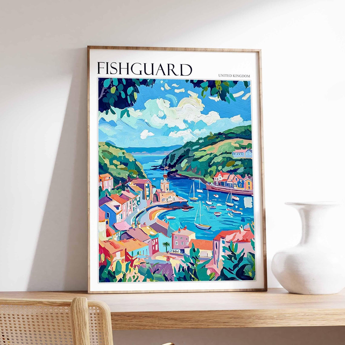 Fishguard Poster Wales Travel Poster Coastal Wall Art Welsh Decor Uk Travel Poster Welsh Landscape Uk Travel Prints Seaside Towns
