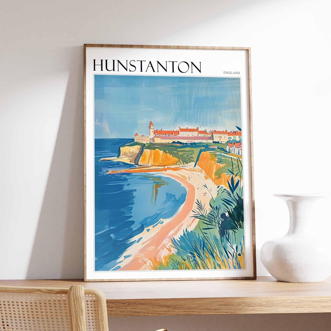 Hunstanton England Golden Beach Cove Cliff Top Buildings Poster