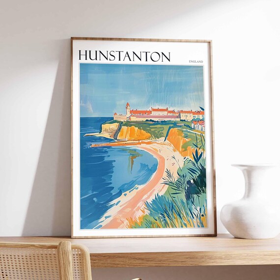 Hunstanton England Golden Beach Cove Cliff Top Buildings Poster