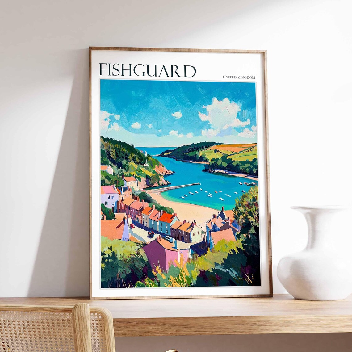 Fishguard Poster Wales Travel Poster Coastal Wall Art Welsh Decor Uk Travel Poster Welsh Landscape Uk Travel Prints Seaside Towns