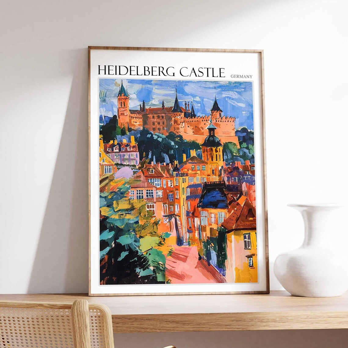 Heidelberg Castle Warm Dusk Old Town Houses Germany Travel Poster