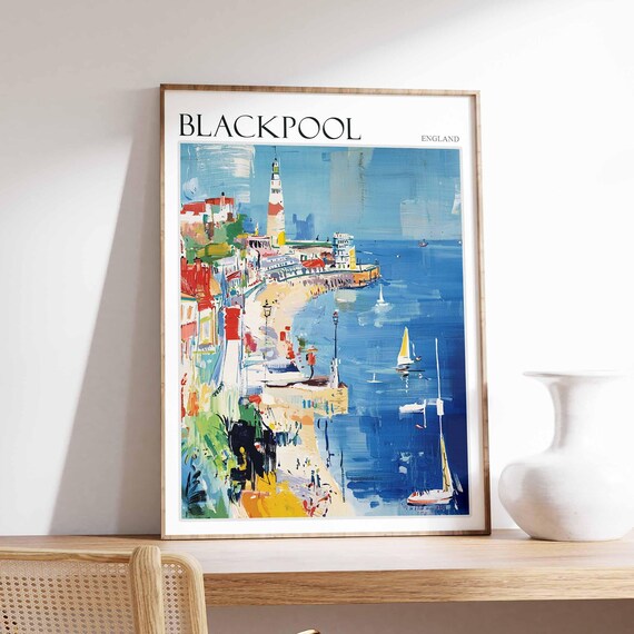 Blackpool Tower Sailing Boats Sea Abstract Expressionist Poster