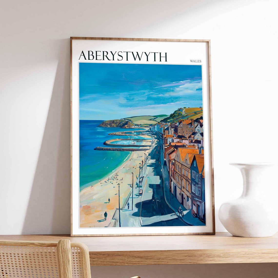 Aberystwyth Promenade and Harbour Aerial View Welsh Coast Poster