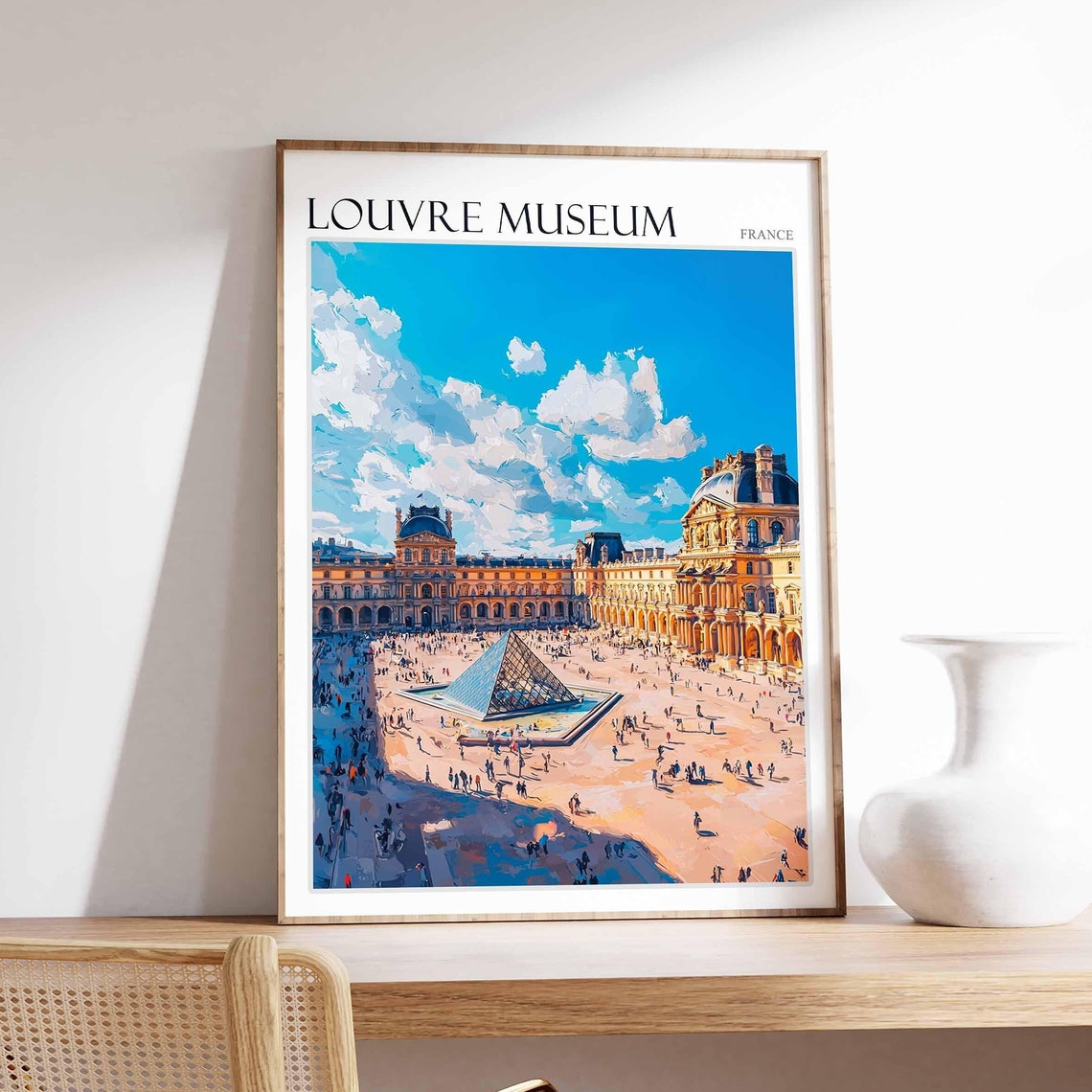 Louvre Museum Poster Louvre Museum Travel Print France Travel Poster Tropical Decor Travel Gift Floral Print Coastal Decor