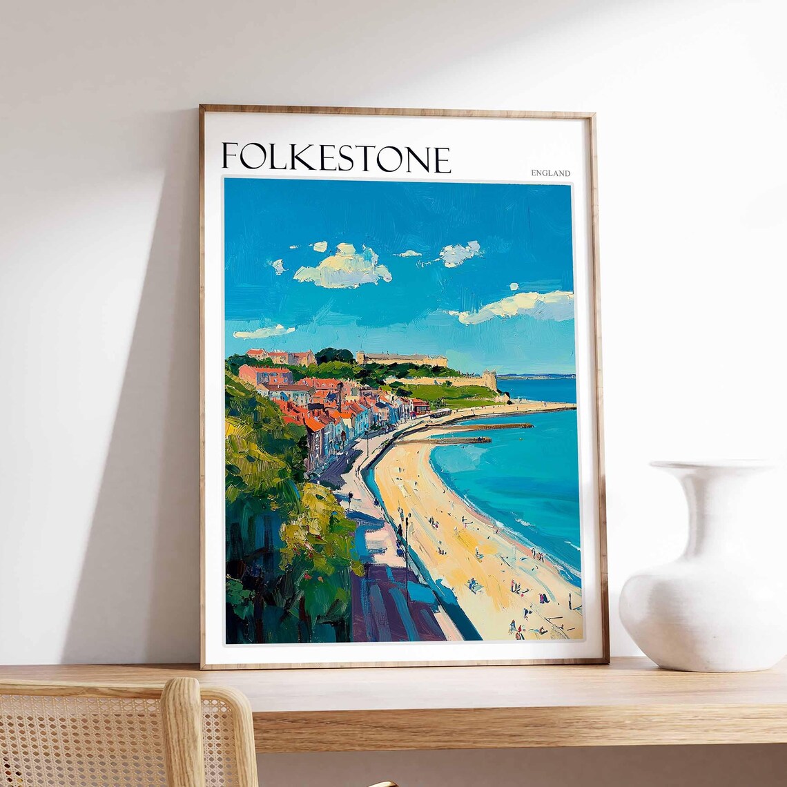 Folkestone Poster England Travel Poster Seaside Poster Coastal Wall Art British Home Decor Uk Travel Poster English Coastal Town