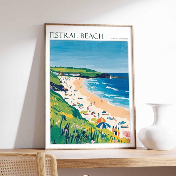 Fistral Beach Poster Spain Travel Poster Beach Poster Surf Poster Coastal Wall Art Mediterranean Decor Spanish Home Decor Fistral Art