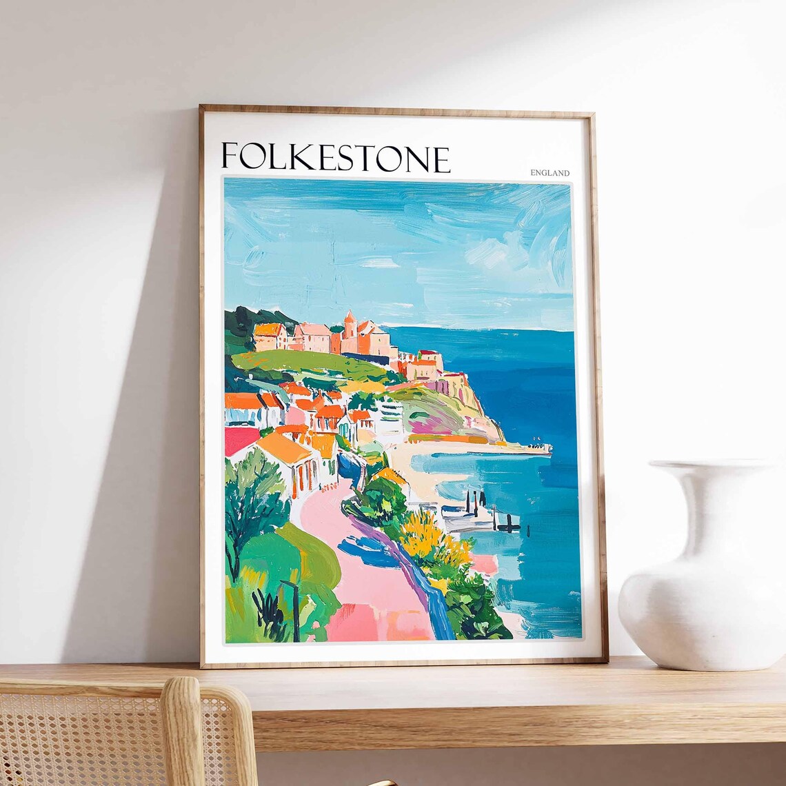 Folkestone Poster England Travel Poster Seaside Poster Coastal Wall Art British Home Decor Uk Travel Poster English Coastal Town