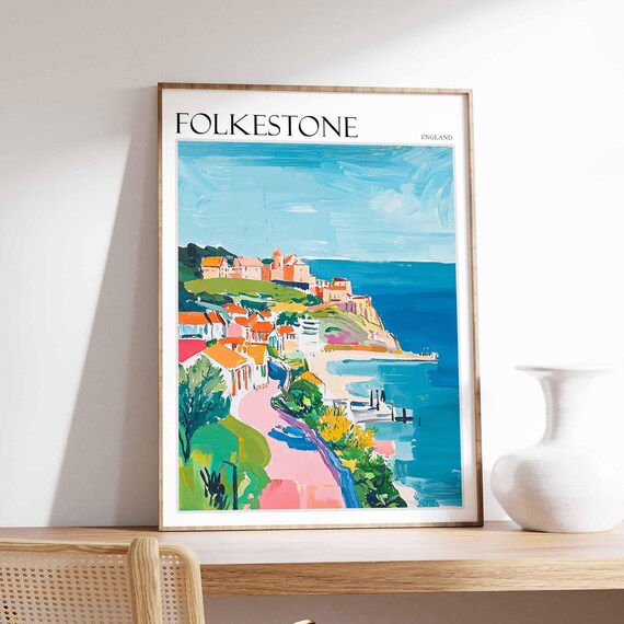 Folkestone England Red Roof Harbour Town Pink Walkway Poster