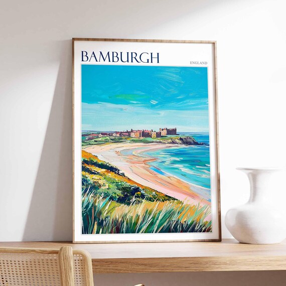 Bamburgh England Castle Bay Dune Grass Art Travel Collection Poster