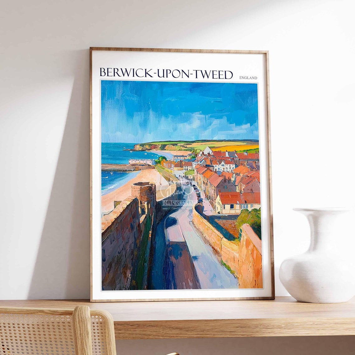 Berwick-Upon-Tweed England Rooftops Beach and Castle Walls View Poster