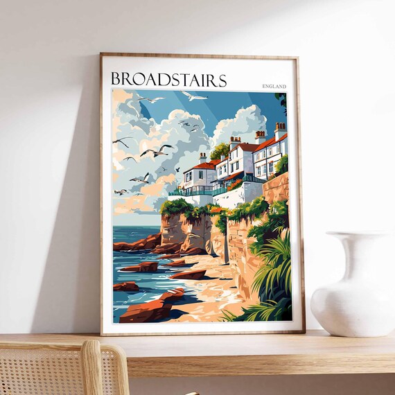 Broadstairs Kent Rocky Cove Cliffs Seabirds Illustration Travel Poster