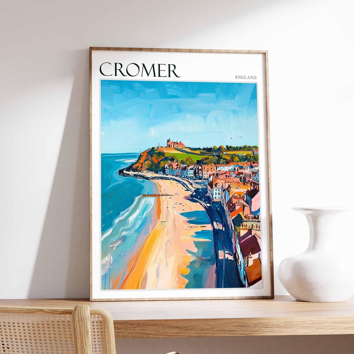 Cromer England Golden Beach Curving Toward the Headland Town Poster