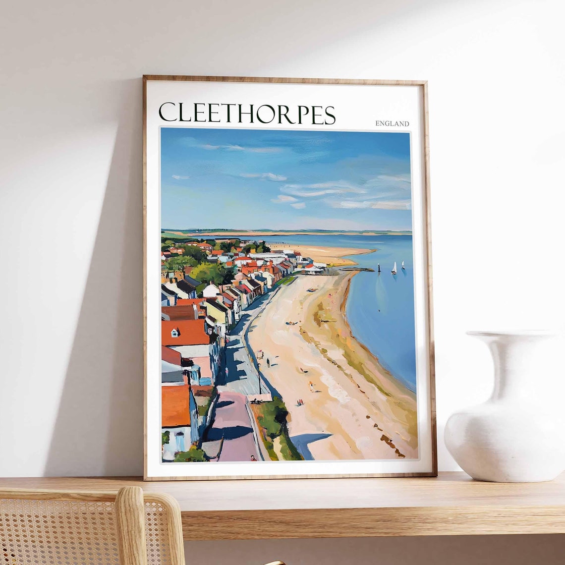 Cleethorpes England Aerial Red Roof Town Curved Bay Travel Poster