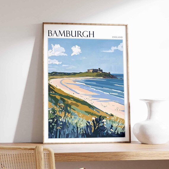 Bamburgh Beach Wide Panorama Castle Headland Northumberland Poster