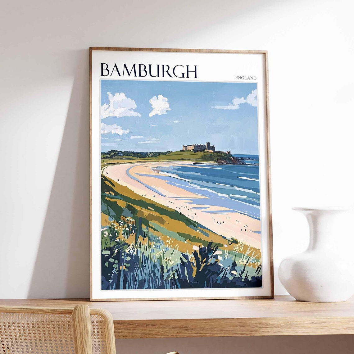 Bamburgh Beach Wide Panorama Castle Headland Northumberland Poster