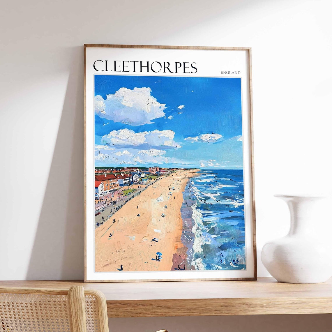 Cleethorpes England Dramatic Clouds Wide Sandy Beach Travel Poster