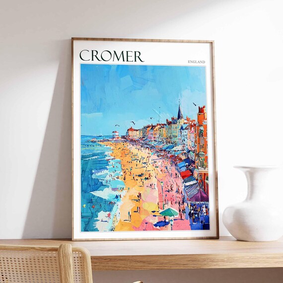 Cromer England Crowded Summer Beach Promenade Travel Poster Art