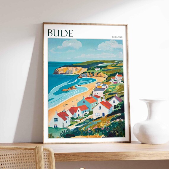 Bude Cornwall England Whitewashed Cottages Overlooking the Bay Poster
