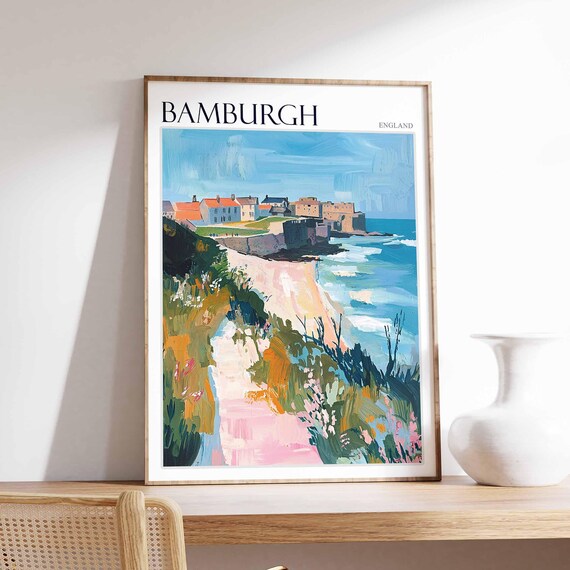 Bamburgh Village and Castle Clifftop Cottages Northumberland Coast Poster