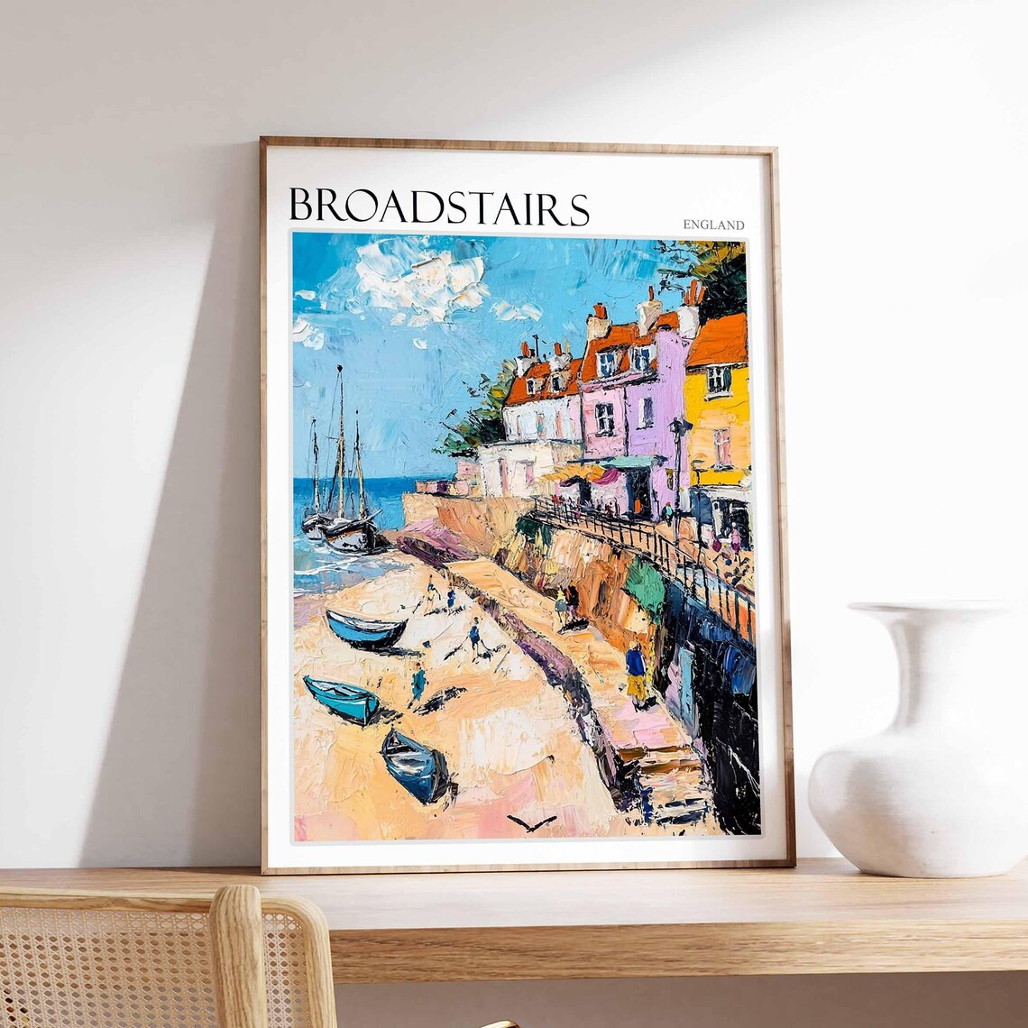 Broadstairs Kent Beached Boats and Tall Ships Impasto Art Poster