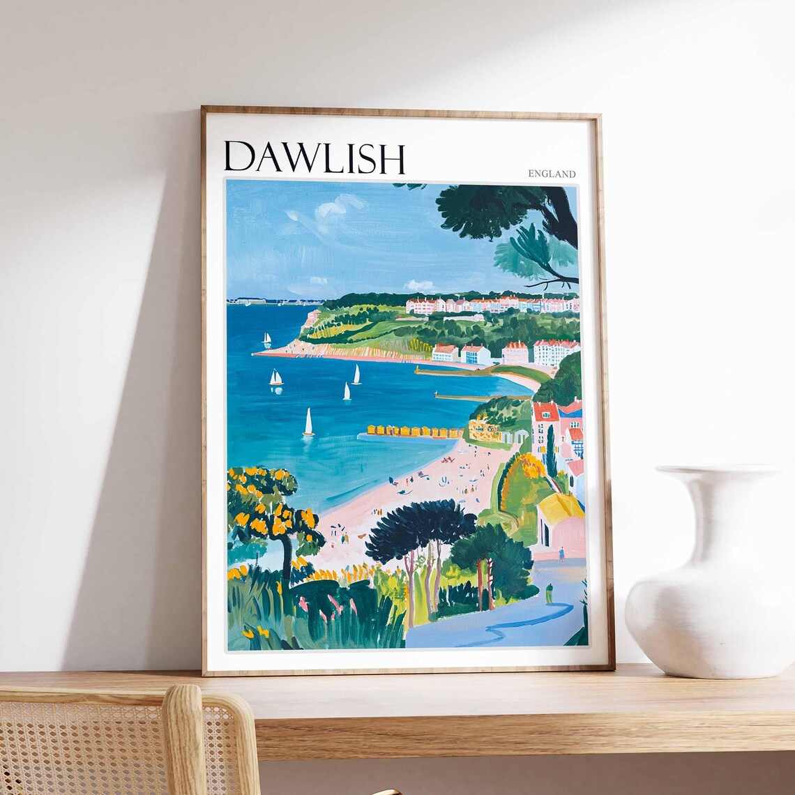 Dawlish England Sailboats on Turquoise Bay Coastal Art Poster