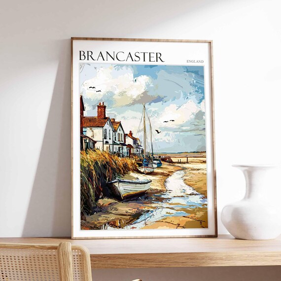 Brancaster England Moored Sailboats Seagulls and Tidal Shore Poster
