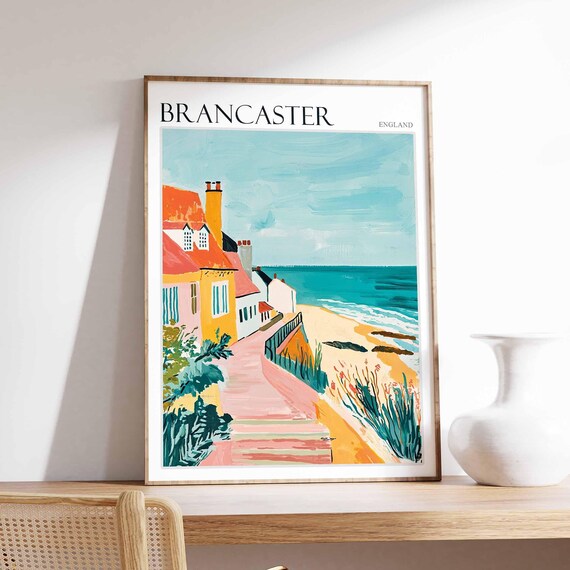 Brancaster England Pastel Cottages and Steps Down to the Beach Poster