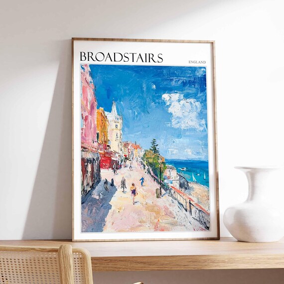 Broadstairs Kent Seafront Promenade Impressionist Oil Painting Travel Poster