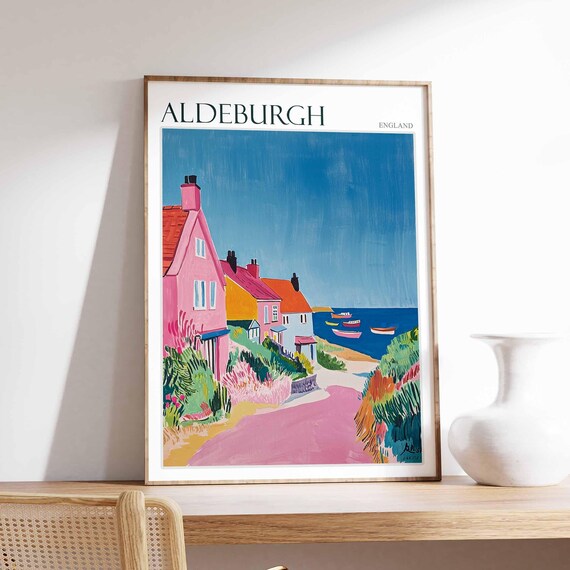 Aldeburgh Pink Lane Cottages Path to Beach Suffolk Coast Travel Poster