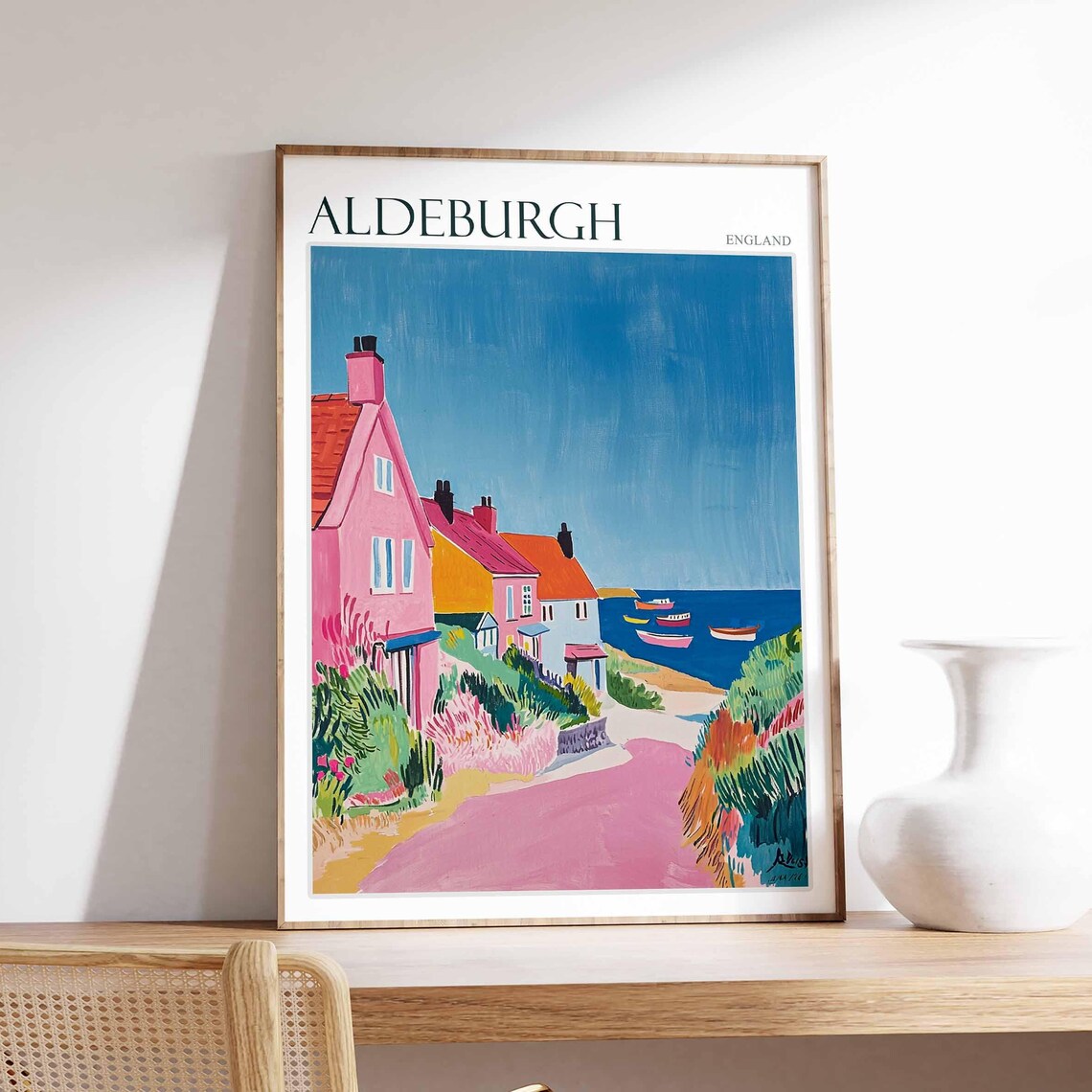 Aldeburgh Pink Lane Cottages Path to Beach Suffolk Coast Travel Poster