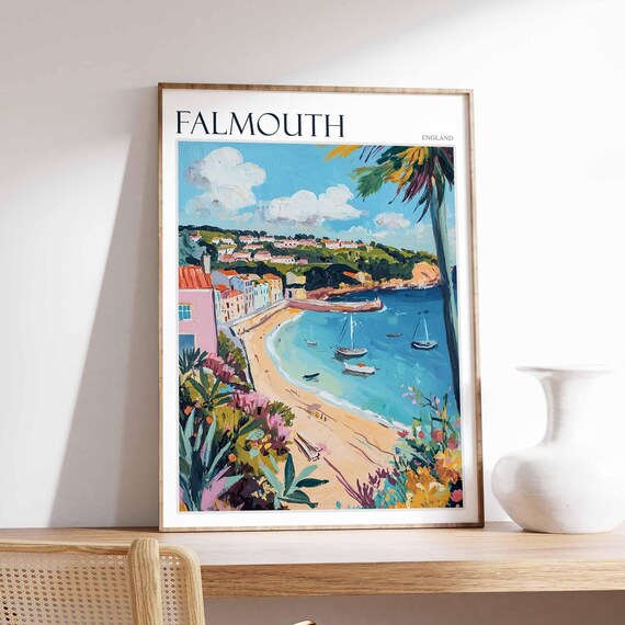 Falmouth England Beach Cove Palm Trees Colorful Coast Poster