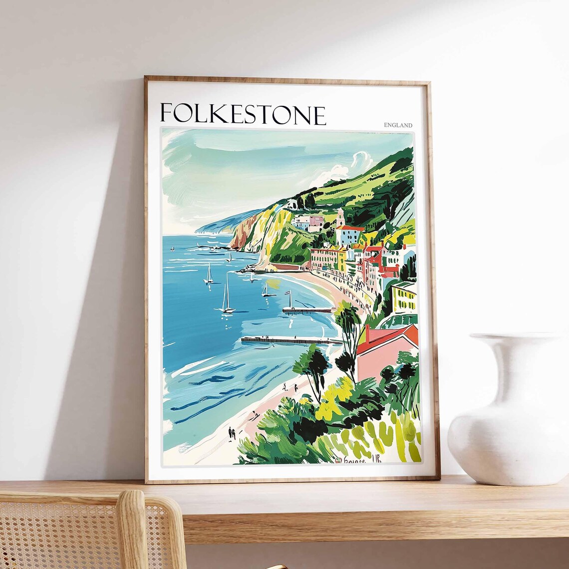 Folkestone Poster England Travel Poster Seaside Poster Coastal Wall Art British Home Decor Uk Travel Poster English Coastal Town