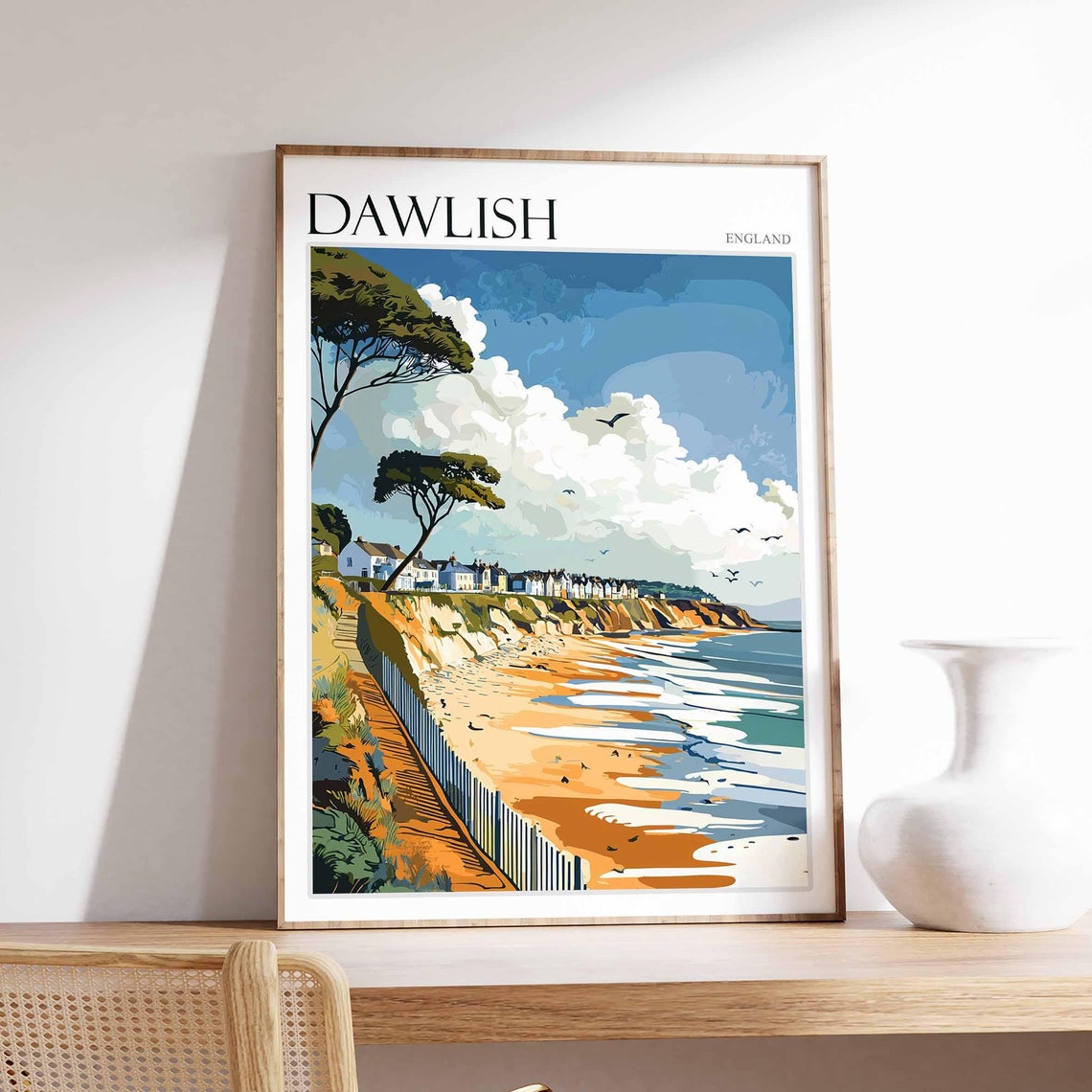 Dawlish England Cliff Boardwalk Above the Golden Beach Art Poster