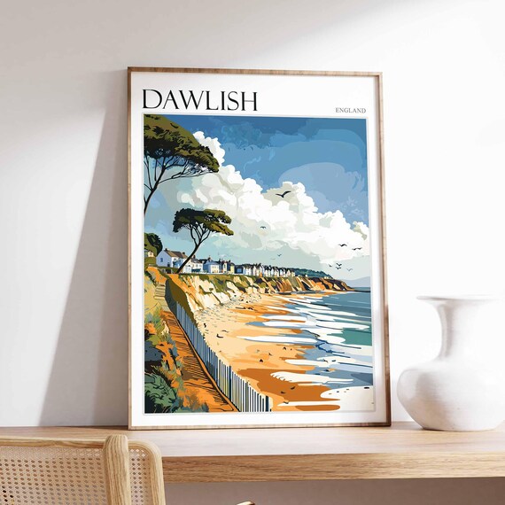 Dawlish England Cliff Boardwalk Above the Golden Beach Art Poster
